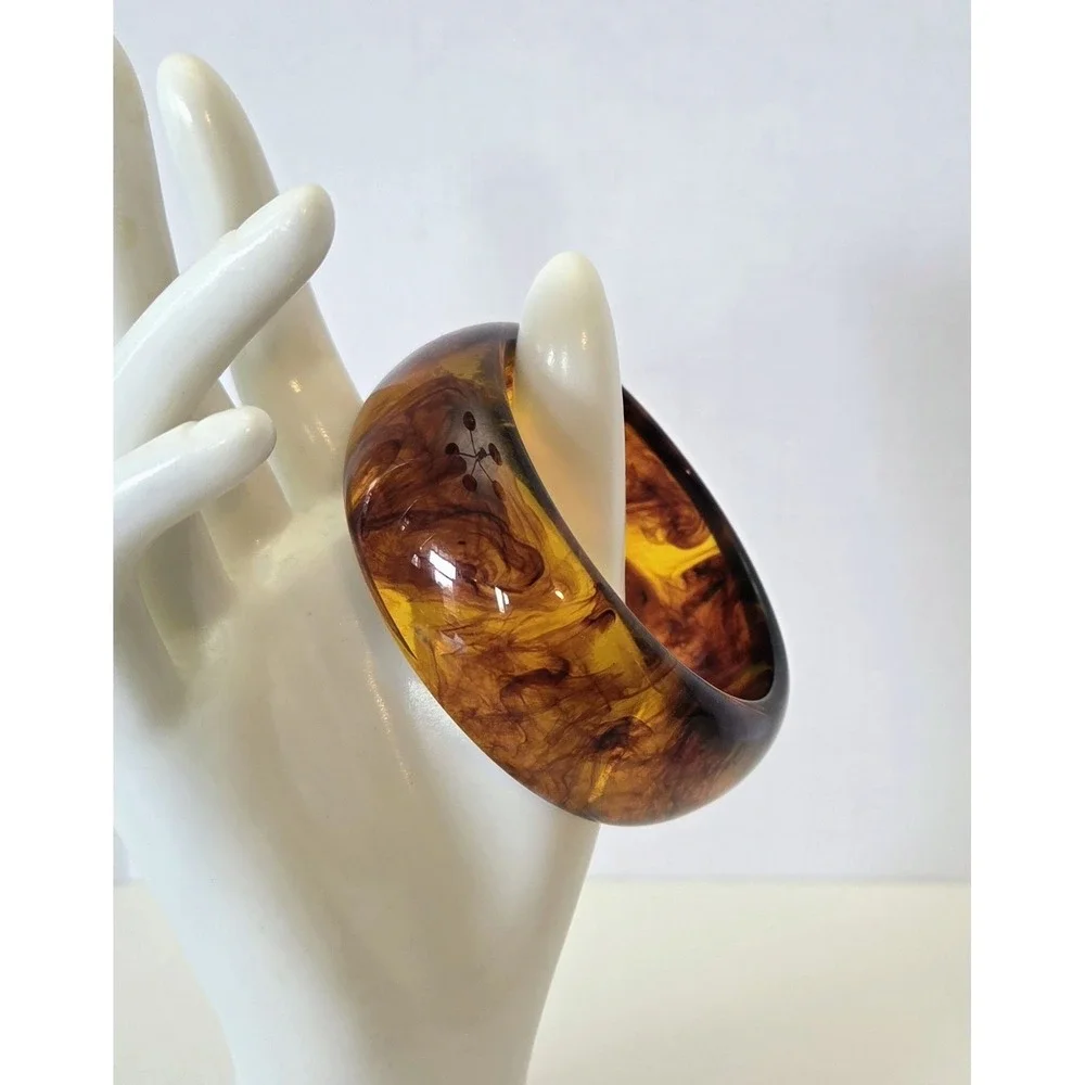 Vintage Wide Acrylic‎ Bangle Bracelet Tortoiseshell Rootbeer Boho Dark Academia